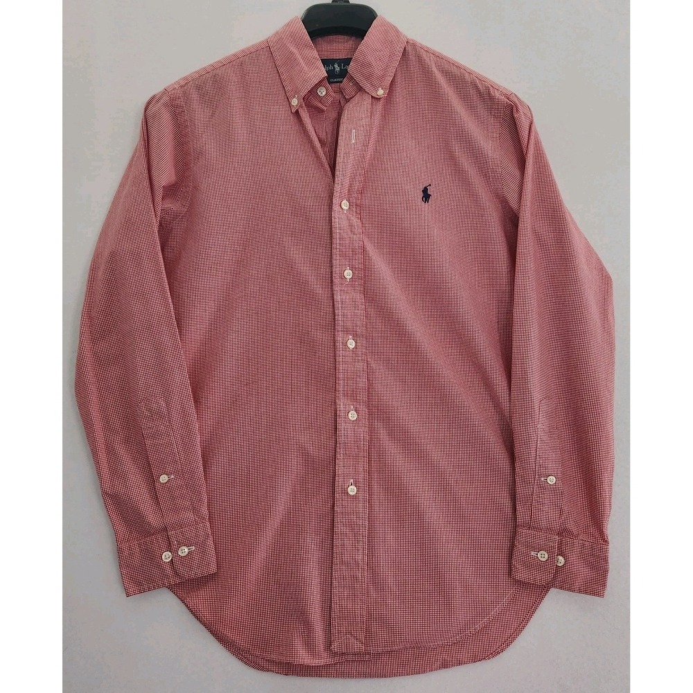 Ralph Lauren Mens 14-1/2 32/33 Red White Button Down Long Sleeve Shirt Picnic